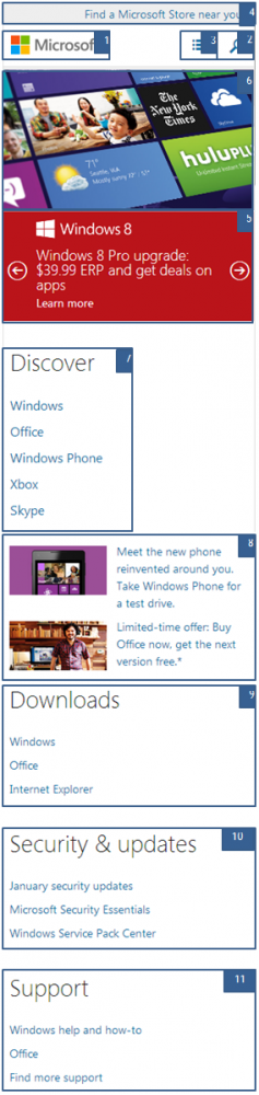 Microsoft site sized for mobile